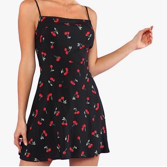 Black Cherry Fruit Print Cami Mini Dress - Picture 2 of 9